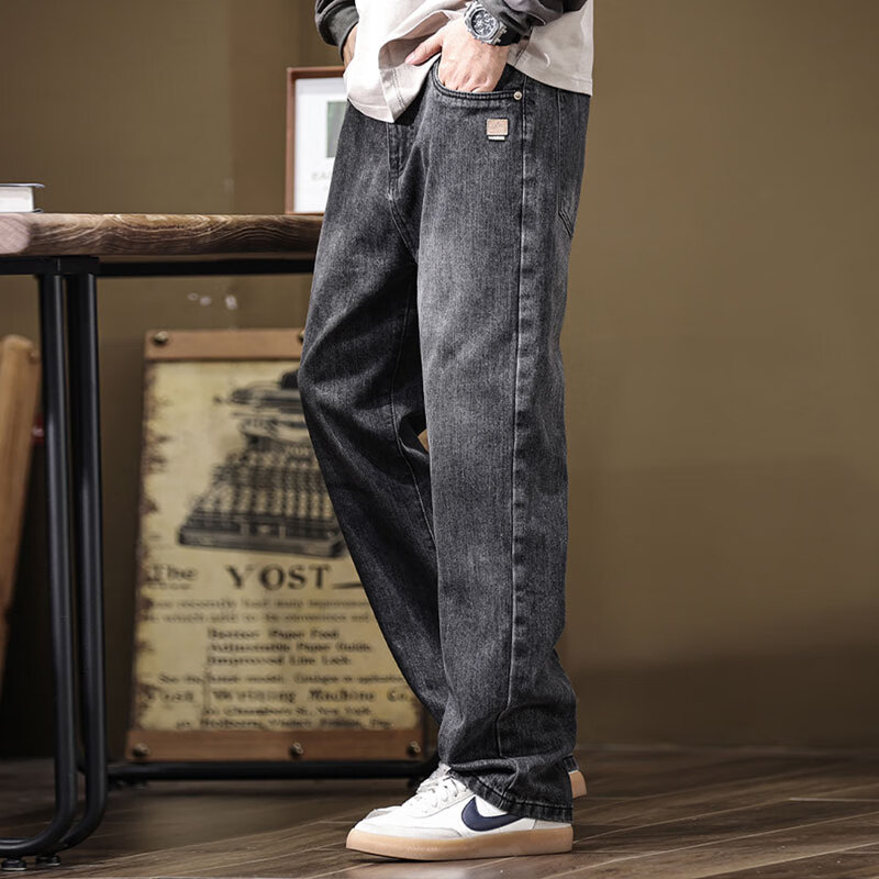 新百伦高端宽松牛仔裤男士春秋季直筒裤子男潮牌穿搭阔腿休闲男裤 浅蓝 常规 30 【合适115-130斤】