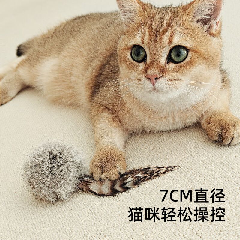 OIMG真兔宠物耐咬猫咪自嗨解闷小猫羽毛逗猫棒静音猫玩具 白兔毛球【羽毛款】