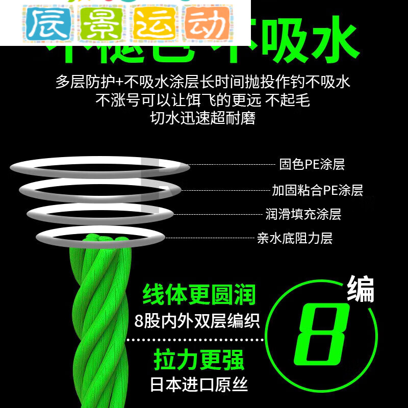 宰搂原丝8编pe线大力马钓鱼打黑野钓线远投线路亚专用线一色溪流 100米8编荧光绿褪色包赔 8号
