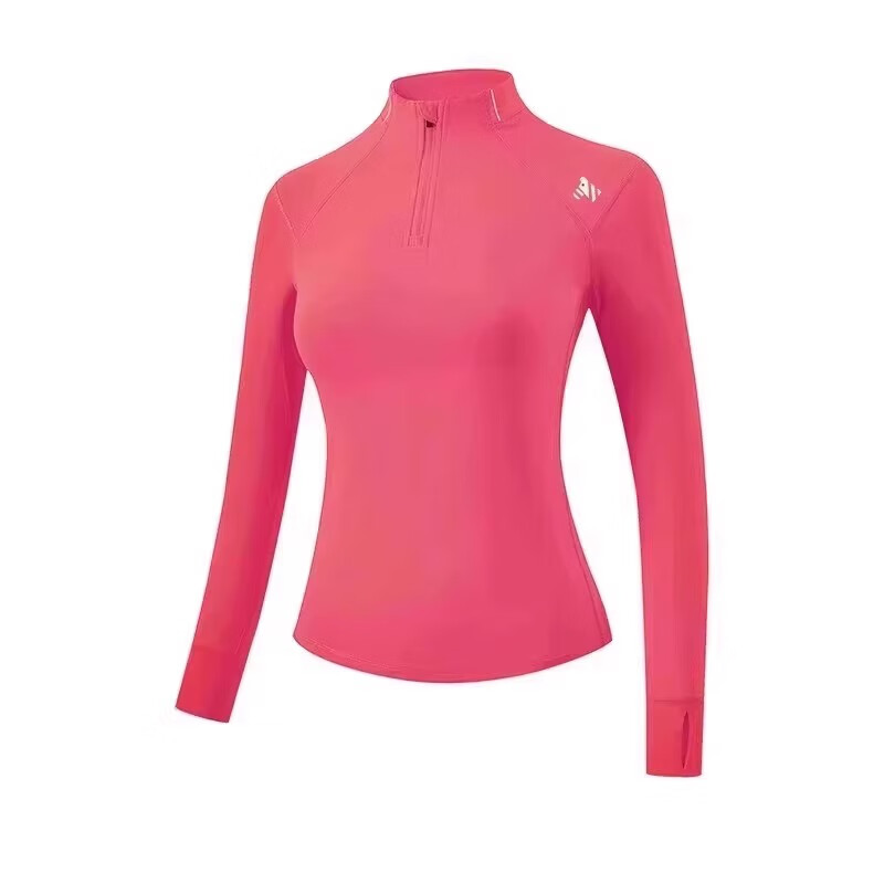 莱马健身保暖速干长袖T恤男女款春秋新款百搭跑步户外运动立领速干衣 粉色 【加绒款】 XL 建议(女62-67KG)
