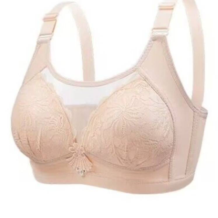 新款大码无钢圈抹胸内衣薄款透气聚拢大胸显小美背防走光妈妈文胸 肤色 3680