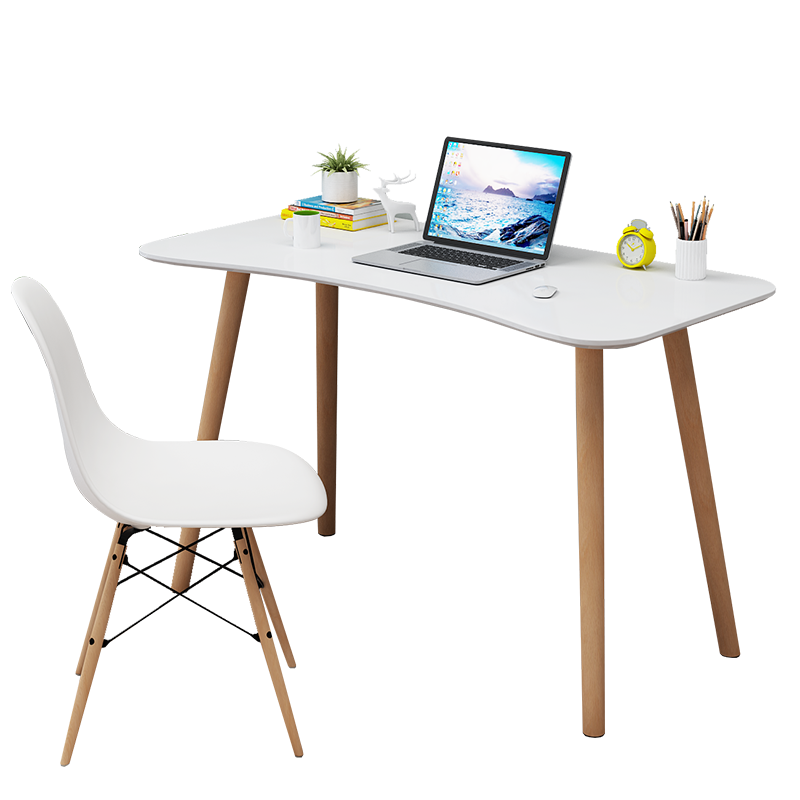 家家爱电脑桌简易书桌实木台式桌北欧书桌学生写字桌钢琴烤漆桌面 柠檬黄弧形 长80cm*宽50cm*75cm