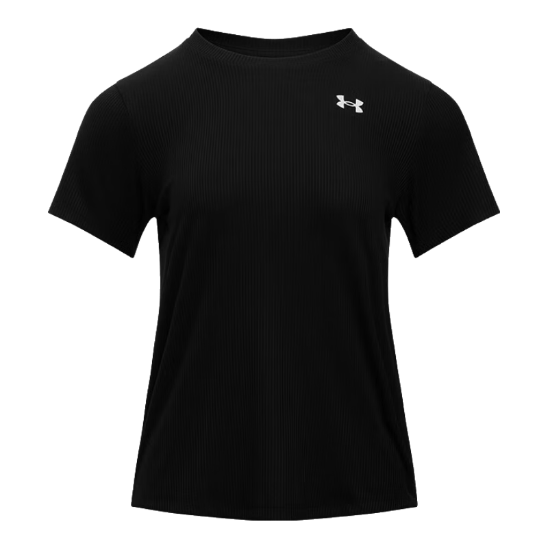 安德玛（Under Armour）春夏Tech女子罗纹训练运动短袖T恤1389852 黑色001 S