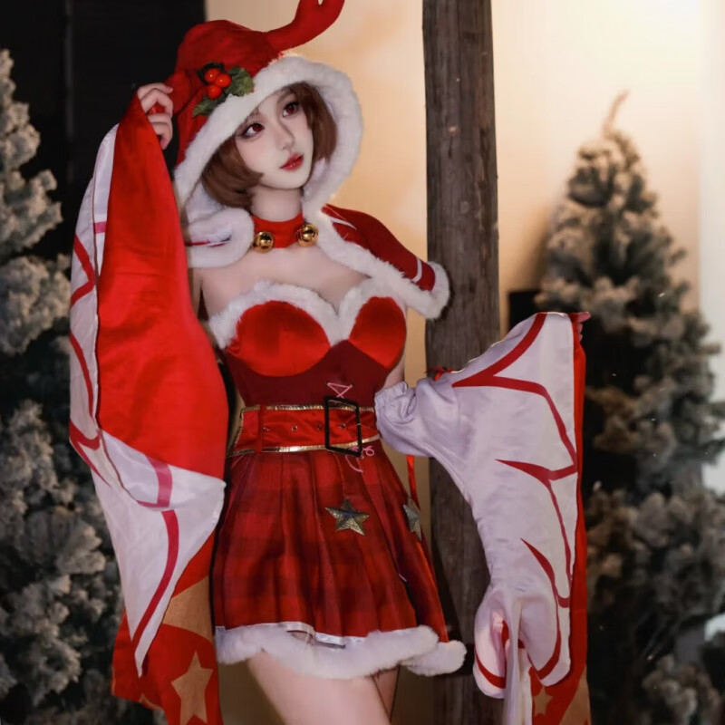 萌奇堡貂蝉圣诞恋歌cos服 圣诞节cospaly二次元貂蝉王者荣耀周边 圣诞