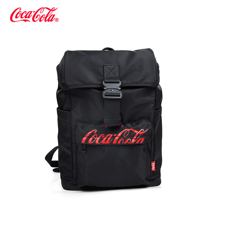 可口可乐（Coca-Cola）双肩包男士大容量抽绳学生书包通勤电脑包休闲运动旅行出差背包 黑色-红logo