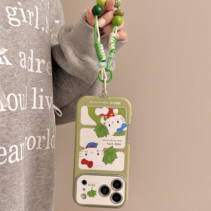 八脚兽去晦气柚子叶KT猫苹果17ProMax手机壳iphone15新款16pro女13大视窗15pro带挂绳14防摔小众保护套 小众去晦气柚子叶KT猫+链条 iPhone 14 Promax
