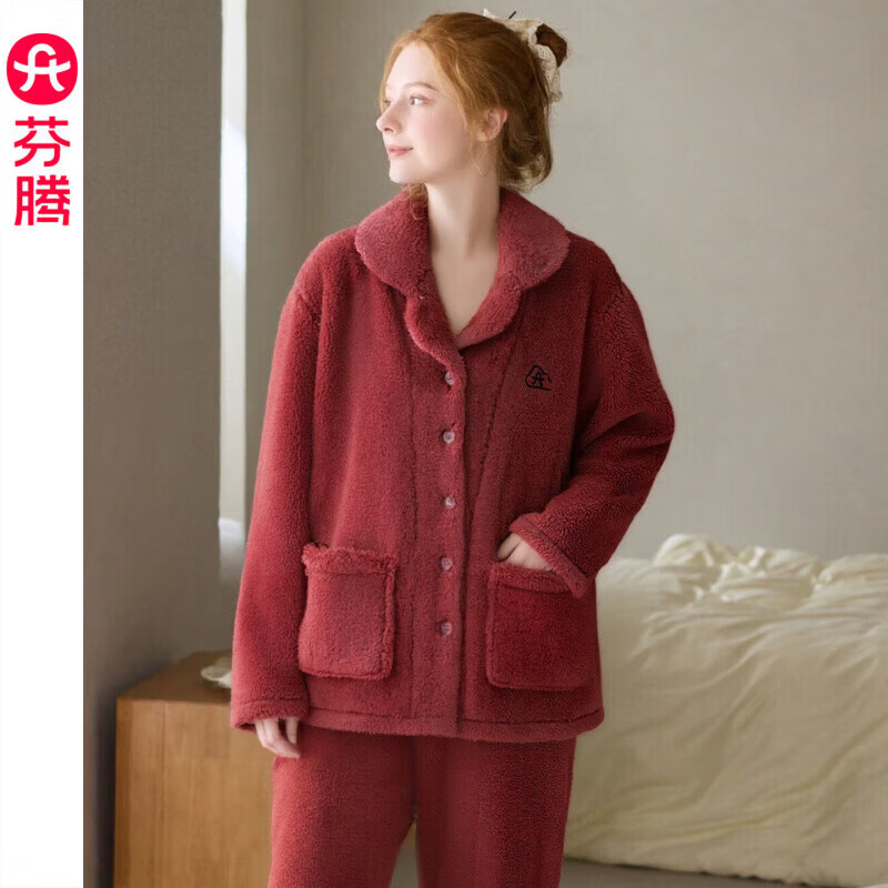 芬腾珊瑚绒睡衣男女士秋冬季套装保暖法兰绒加绒加厚休闲家居服冬天 FJ26940699富贵红 【单女款】 M 建议:女92-110斤,男105-126斤