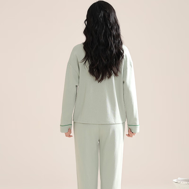 都市丽人睡衣女纯棉家居服全棉2025年新款翻领长袖舒适纯棉睡衣可外穿 秋冬季2025年新款睡衣-薄荷绿 M （推荐90-100斤）