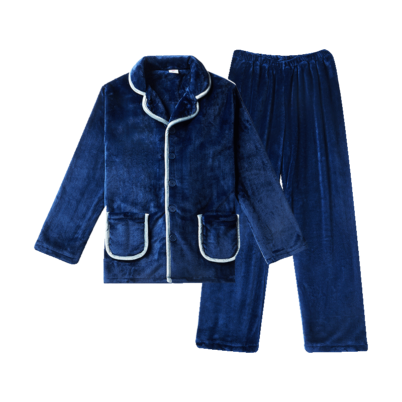 都市丽人内衣男士秋冬家居服套装加厚珊瑚绒简约开襟长袖法兰绒睡衣4H1103