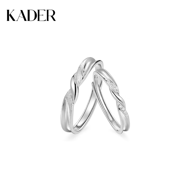 卡蒂罗交错时空情侣对戒925银一对戒指结婚可调节求婚生日礼物送女朋友 交错时空对戒/925银/代写贺卡