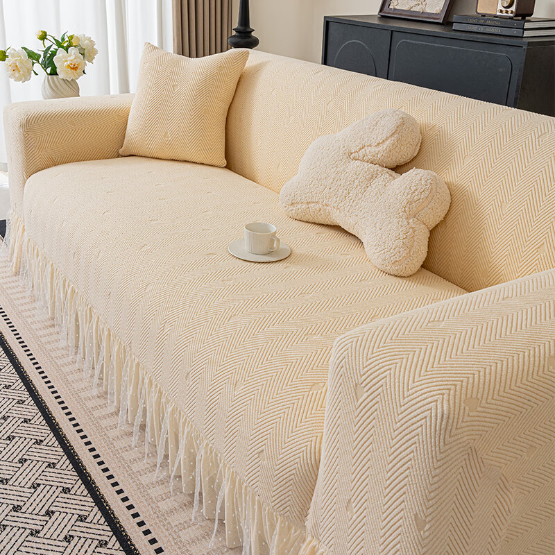 无印良品沙发套冬季加厚冬季摇粒绒沙发套罩防猫抓不粘毛万能沙发套通用 澜新-奶油白【加厚冬季 摇粒绒 固定防滑】 四人位【适用长235-300cm】