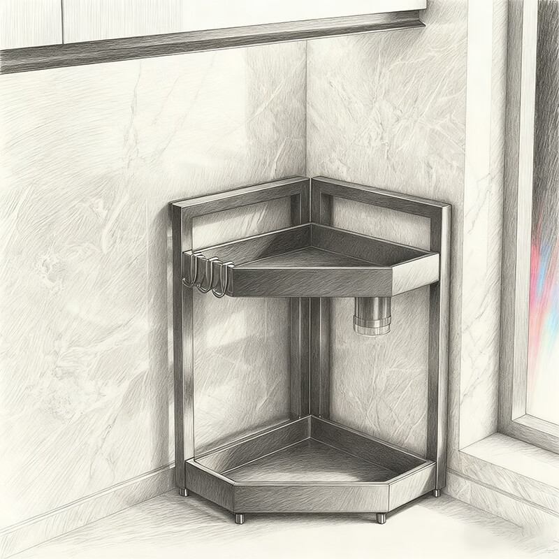 尔思家厨房锅具收纳架家用多层三脚架橱柜内分层下水槽转角多功能调料架 黑色双层标准