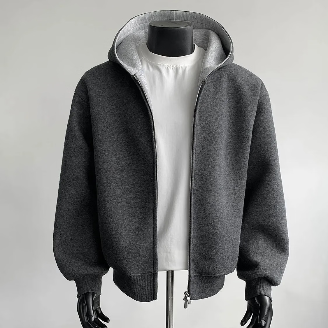 重磅拼色开衫卫衣男款秋季潮牌美式连帽外套宽松百搭boxy上衣潮流 深灰色【秋冬加绒款】 2XL 建议150-170斤