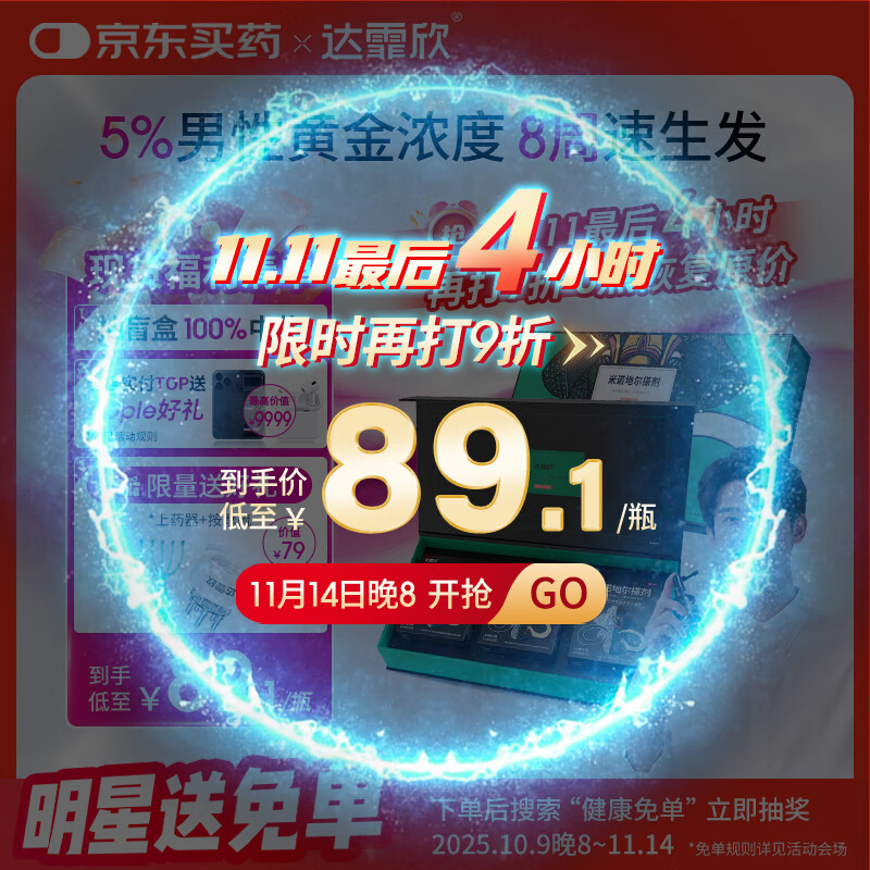 达霏欣 米诺地尔酊搽剂5%浓度60ml*3盒疗程装【生发更快 男性礼盒装】脱发严重男专用防脱生发育发发际线增长液洗发水脱