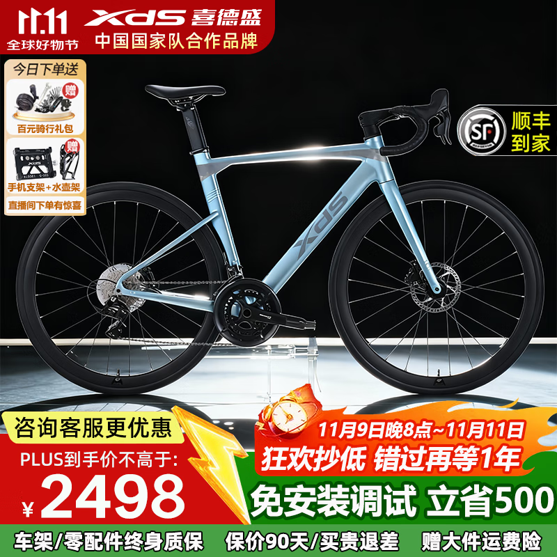 喜德盛（xds）25款AD300公路车20速油碟桶轴全隐藏走线车架自行车成人ad300 银蛇 450mm|身高155~165cm 顺丰当日发