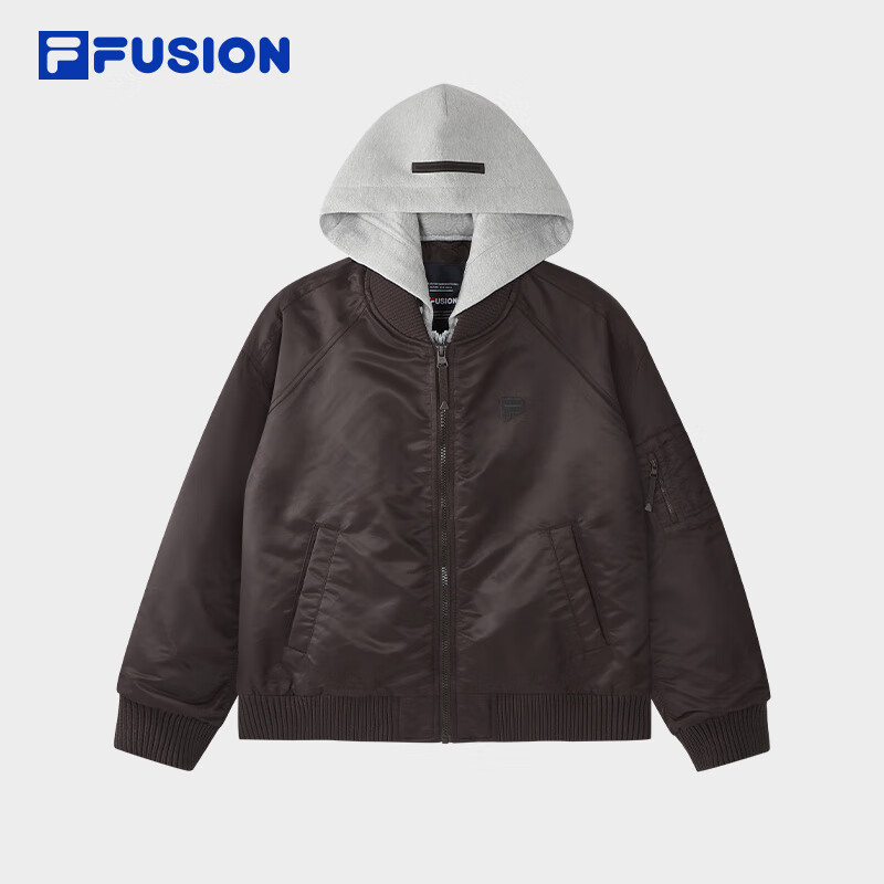 FILA FUSION斐乐潮牌棉服女2026春季新款时尚休闲假两件连帽外套 红酒韵-WI M 165/84A/M