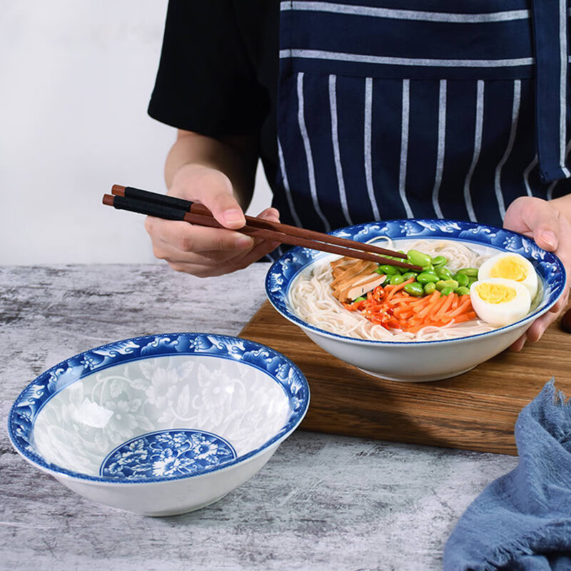 想迦4只青花瓷8英寸斗碗家用陶瓷餐具面碗汤碗中式陶瓷餐具 4只青花瓷8英寸斗碗