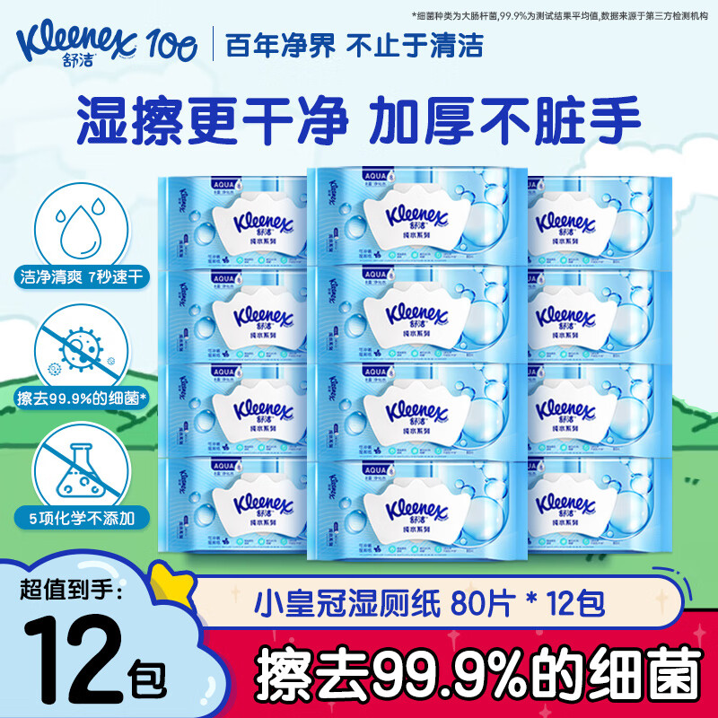 舒洁（Kleenex）湿厕纸  洁厕湿巾 净洁私处 可冲厕所  80抽*12包