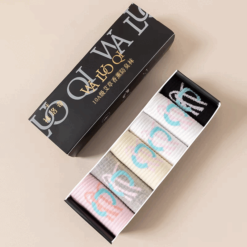 10A袜子情侣款棉袜香薰防臭袜吸汗透气运动袜女袜秋冬款 女款混色中筒袜【6双礼盒装】 均码 【适合35-45的脚】