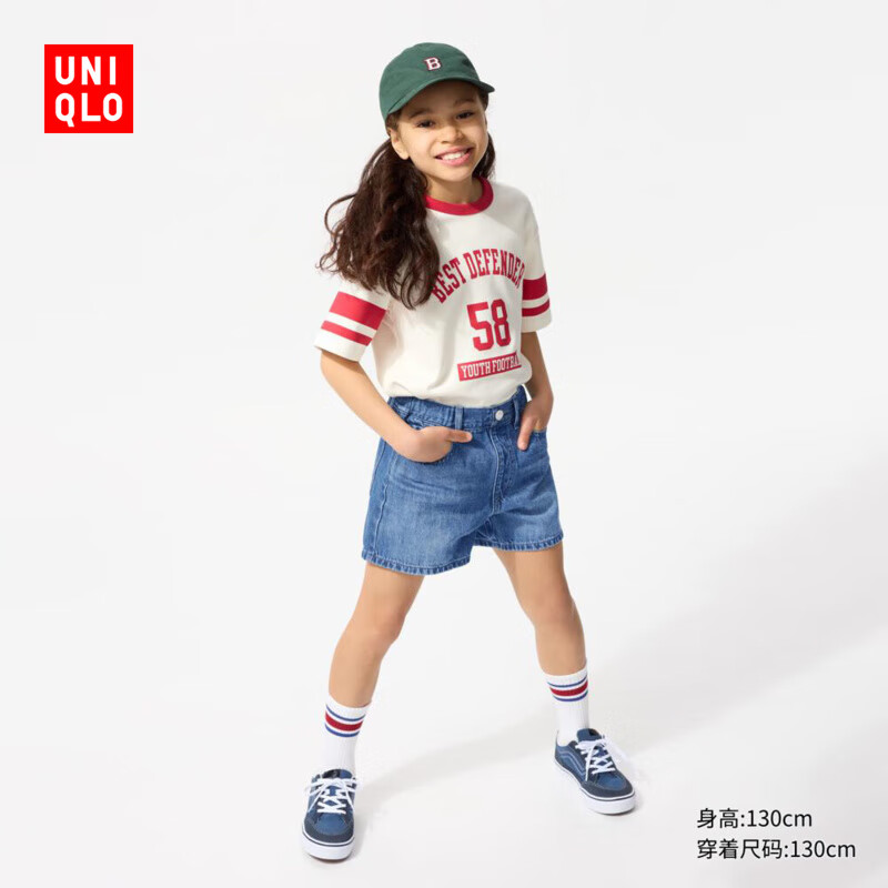 优衣库童装女童牛仔短裤水洗产品休闲百搭裤子474703 65 宝蓝色 110