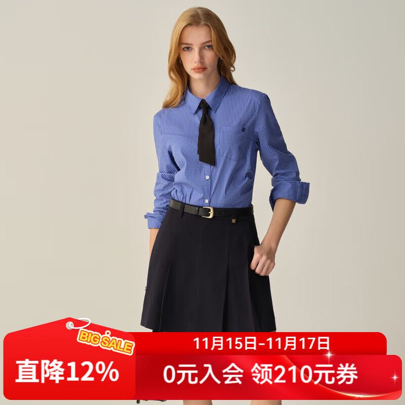 ELAND【小蛮腰】衣恋衬衫女短款棉质翻领通勤上衣2025秋季新款 蓝色(50)Blue S /160