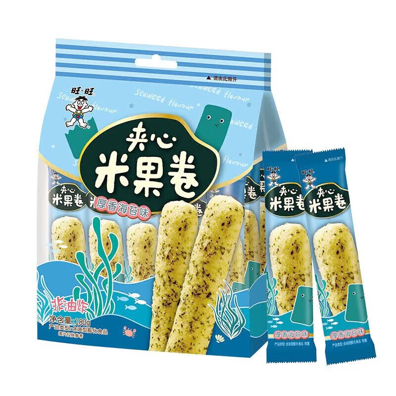 旺旺 夹心米果卷 零食 膨化食品 饼干糕点 咸蛋黄味 180g 夹心米果卷海苔味*3