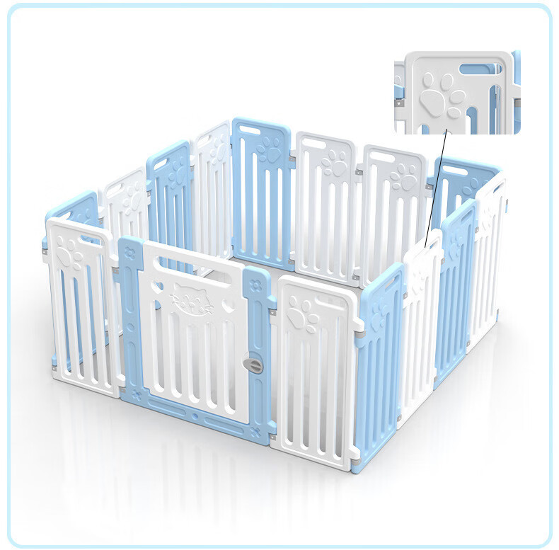 爪墅73寵物圍欄狗柵欄狗圍欄籠子小型犬中大型犬室內(nèi)吹塑塑料環(huán)保 藍(lán)白 6片+1門(長(zhǎng)70寬70cm