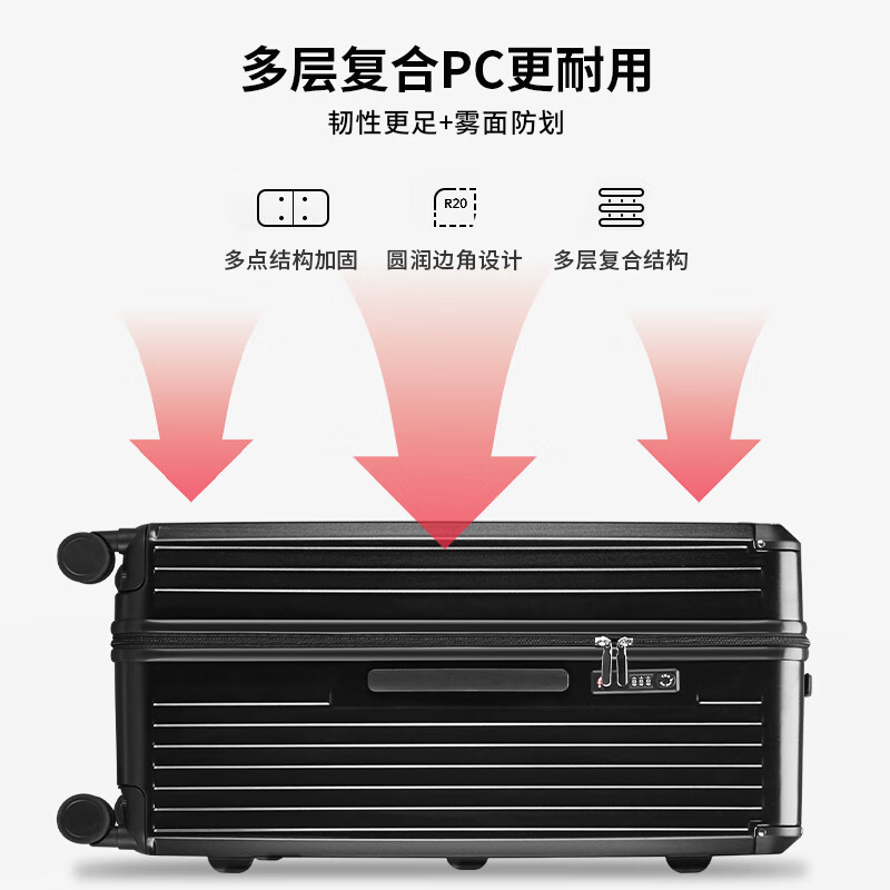 朗客德国大容量双层防爆拉链行李箱32寸超轻结实耐用旅行拉杆皮pc箱28 枪灰色-德国品质/双层防爆拉链款 30英寸 免费托运-加厚加大-适合上大学/长途