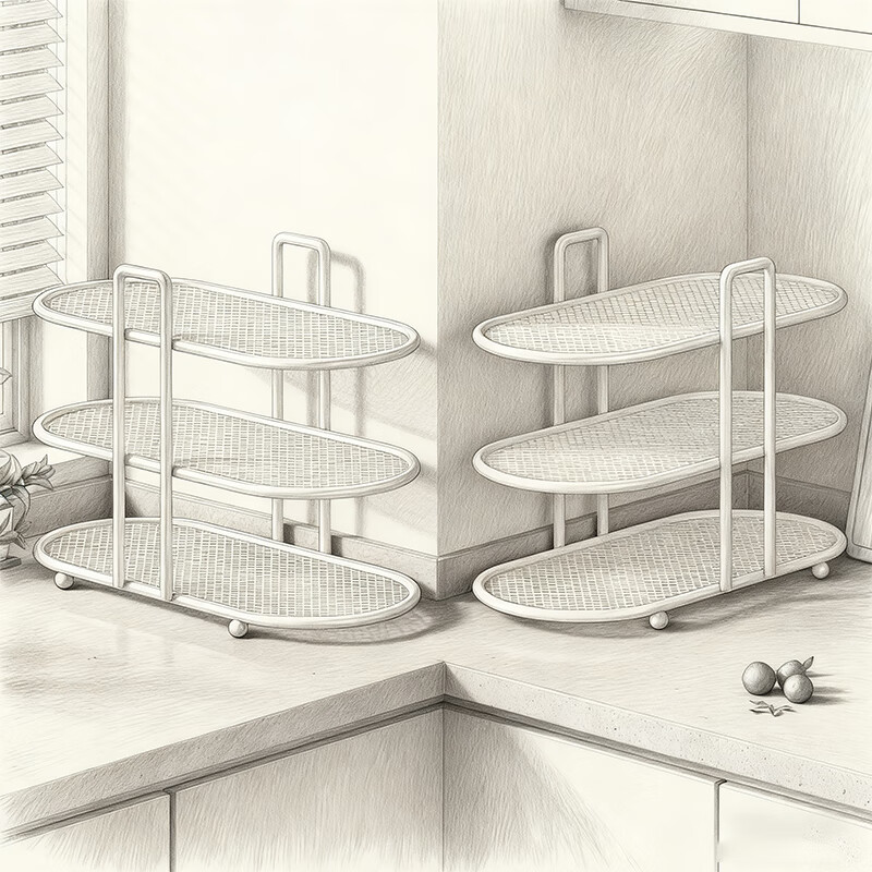 尔思家厨房置物架备菜多功能配菜盘碗碟多层收纳神器台面食材放置架子 白色四层