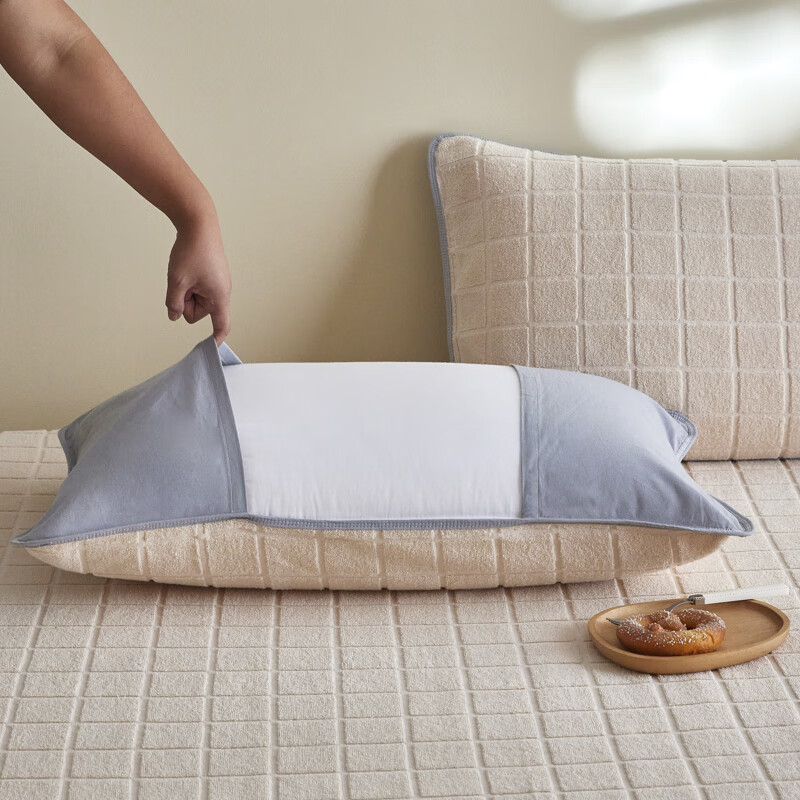 蜜乐暖A类100%纯棉枕巾男士防油防汗冬季加绒全棉枕头巾大枕巾防脱枕套 暖棉-白 【全棉加绒 半包防脱落】 【A类母婴】50x76cm【单只装】