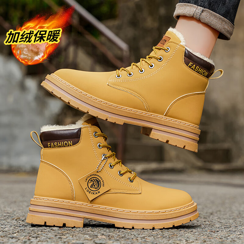 西域骆驼（VANCAMEL）特大码马丁靴男款冬季棉鞋加绒加厚防水防滑雪地靴46高帮47靴子48 【加绒网红款】绿色配色 48 【建议拍大一码】