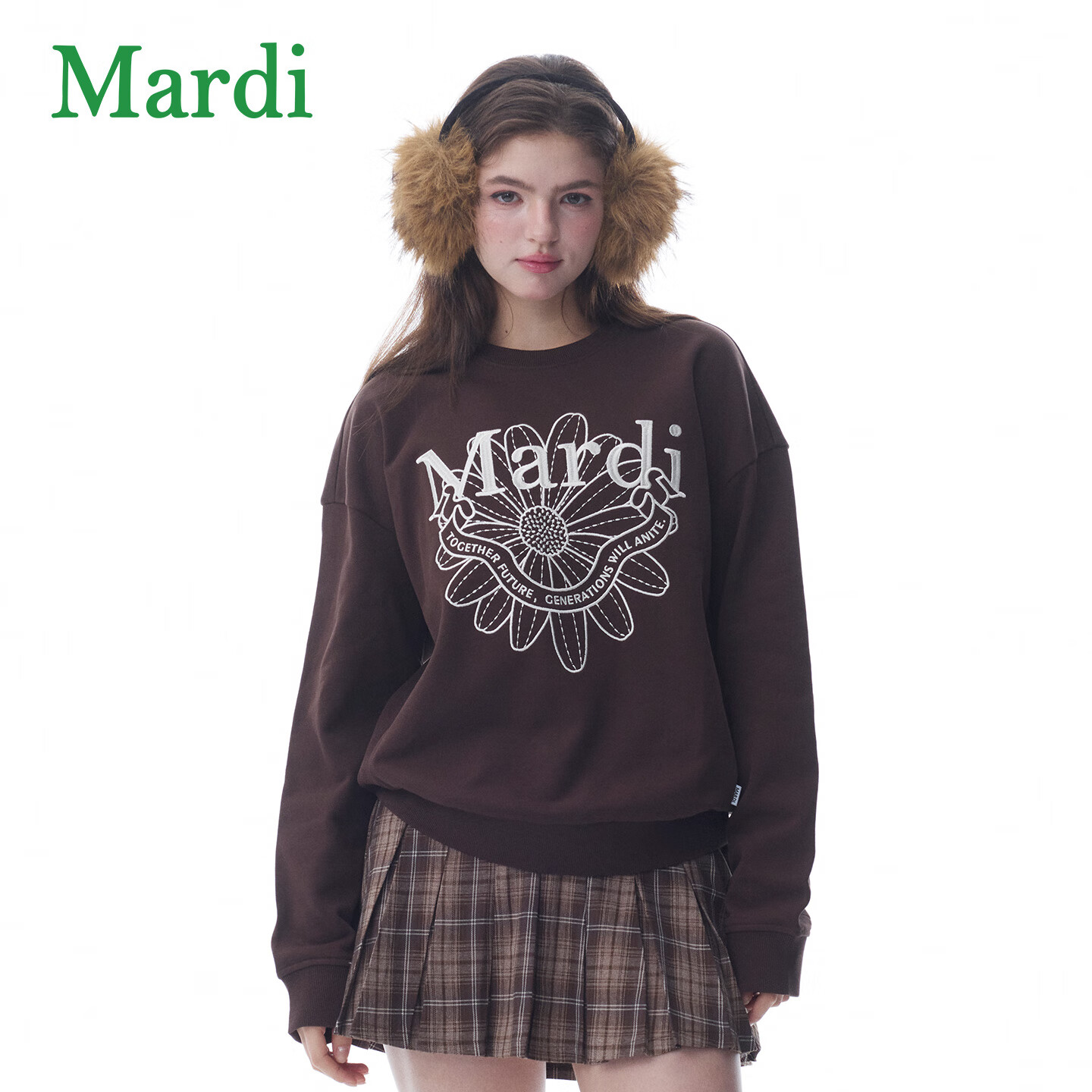 MARDI小雏菊卫衣女2025冬季新款印花圆领长袖套头衫MWY2542656 雨鼓棕 M