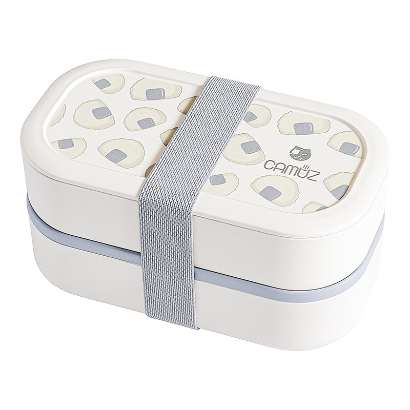 昌木子（CAMUZ）上班族雙層飯盒水果便當(dāng)盒可微波爐加熱可愛日式春游野餐 白色【飯團(tuán)款】 單個飯盒