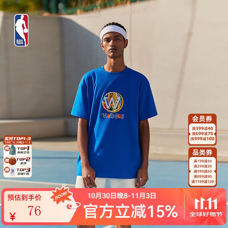 NBA球队文化系列 金州勇士队蓝色宽松夏季运动t恤男女士短袖 勇士队/蓝色 L