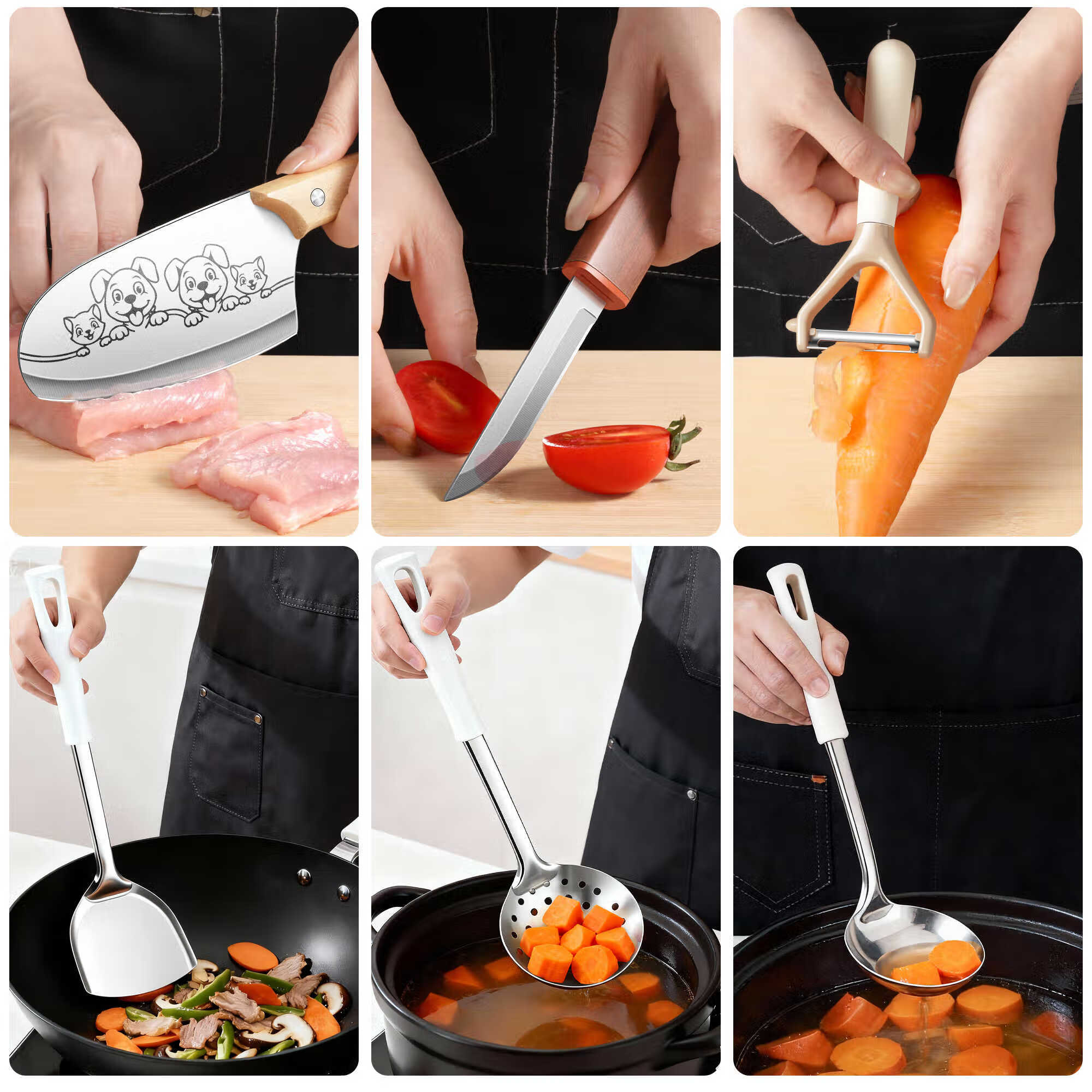 匠小品厨具刀具套装锋利菜刀水果刀菜板组合辅食多功能宿舍家用厨房砧板 菜刀+白柄不锈钢锅铲