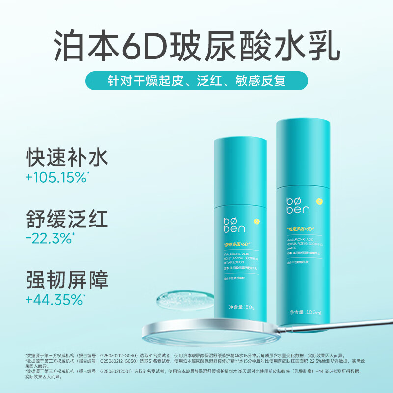 泊本【余承恩同款】6D玻尿酸水乳套装修护保湿补水舒缓泛红敏感护肤品 【基础入门】6D玻尿酸水乳100ml+40g