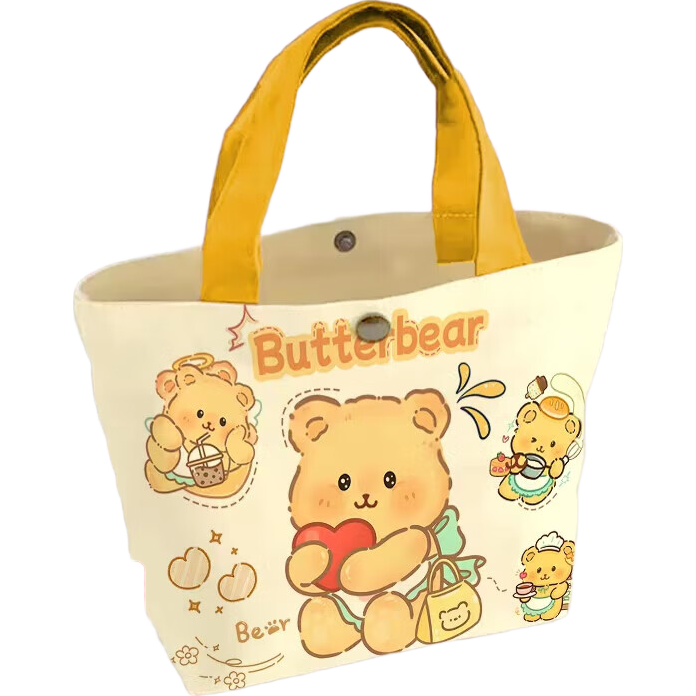 卡通帆布包新款小巧百搭手提袋女学生饭盒袋简约袋子时尚便当袋子 多巴胺【爱心熊】