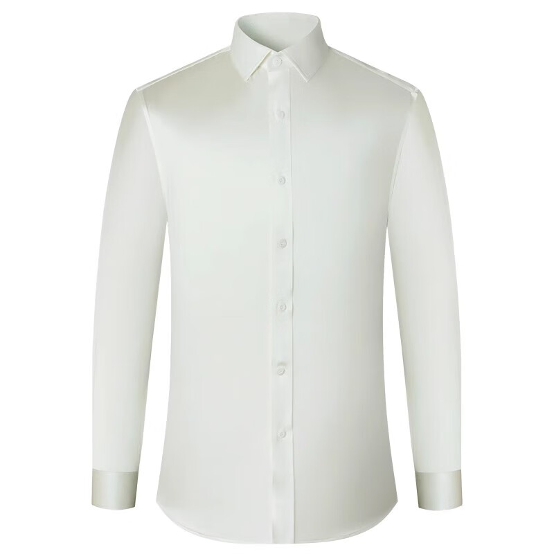 GIEVES CHARLES真丝衬衫男士长袖新款纯色方领商务休闲桑蚕丝衬衣 米白色 56 （仅用于定制，非定制勿拍）