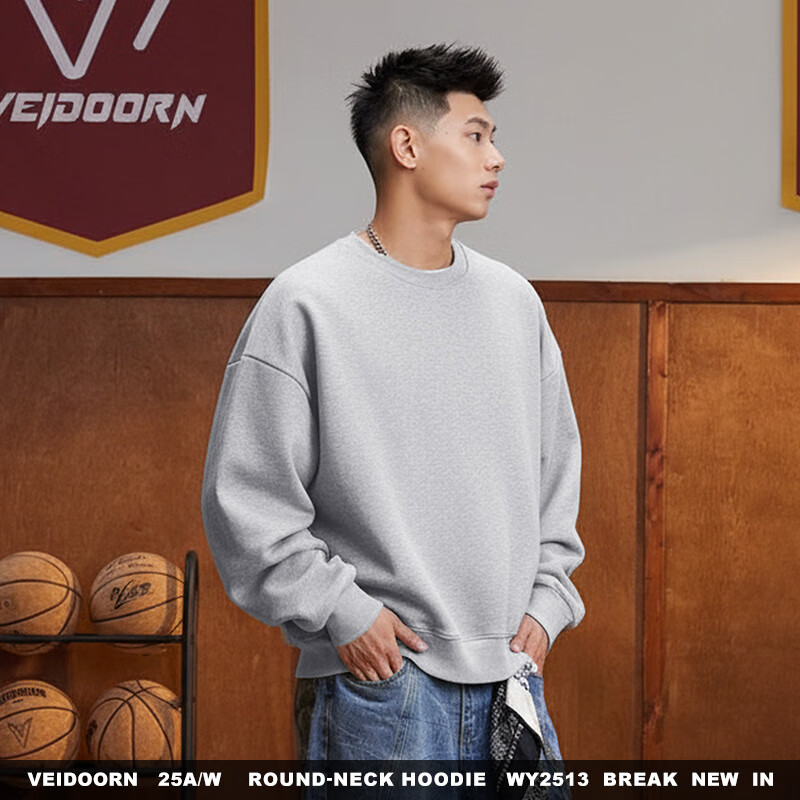 维动(VEIDOORN)春季新款连帽卫衣男破壁美式复古潮流上衣学生成人宽松运动套头衫 云杉灰 3XL