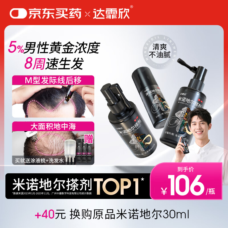 达霏欣 米诺地尔酊搽剂5%浓度60ml*3瓶【男士脱发严重疗程装】男专用防脱生发育发发际线增长液洗发水脱发斑秃泡沫凝胶京