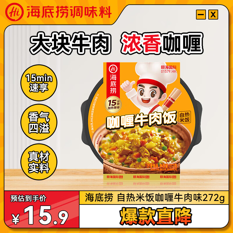 海底捞自热米饭 方便速食加班出游便携户外米饭 咖喱牛肉味272g