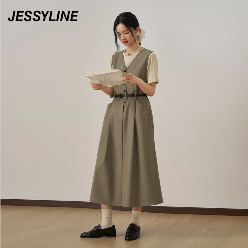 Jessy line早秋專柜 上衣馬夾裙兩件套裝 431116038 軍綠 M
