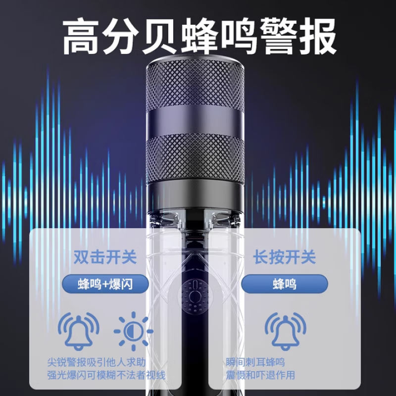 CLowicsr【德国】女生手电筒防身便携式工具女子神器随身防坏人合法报警器 【一秒速推】黑色-摄像头检测+门窗警报+破窗+蜂鸣