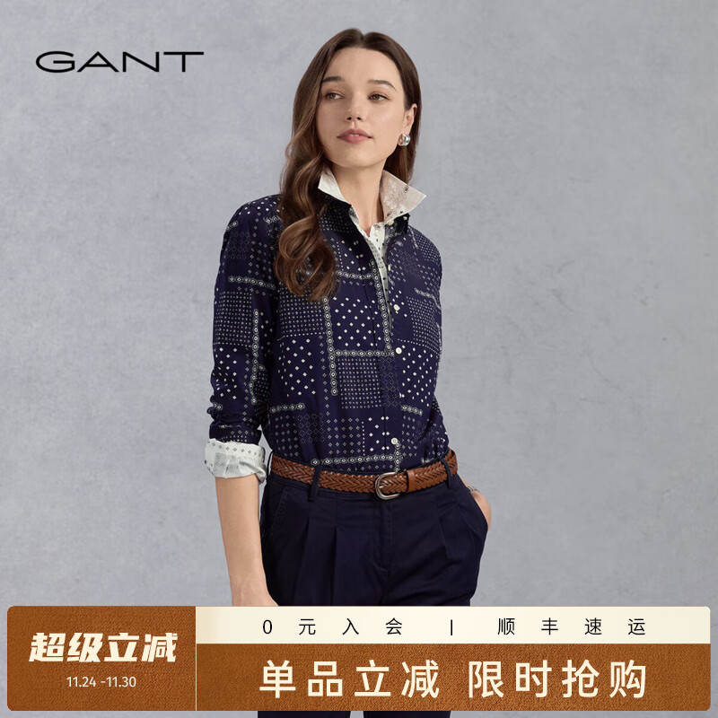 GANT甘特2024春季新款女装通勤时尚长袖衬衫|844300002 433-深蓝色 38