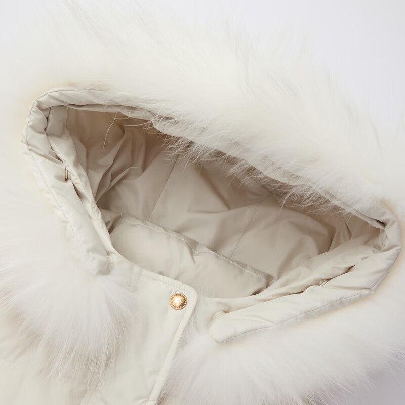 ELAND衣恋羽绒服女时尚毛领长袖大口袋保暖外套2025冬季新款 象牙白/白色(39)Ivory S /160