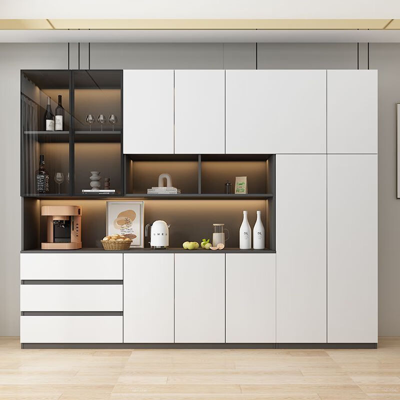 迈途森实木餐边柜玄关柜靠墙多功能一体柜厨房餐厅简约现代定制加高酒柜 免费师傅安装-【奶咖】. 【加厚板材】款式1：40*40*220