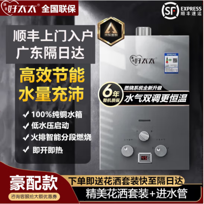 康喜好太太家用燃气热水器洗澡液化气天然气低水压强排即热式其它商用电器 6L电池款+铝水箱/液化石油气