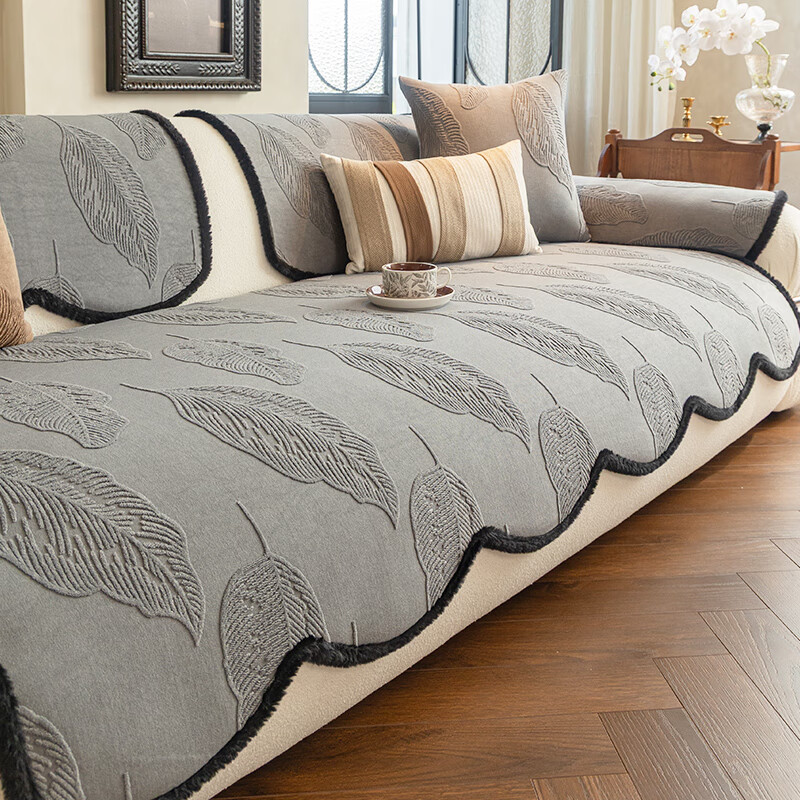 缔卓怡中古风异形沙发垫四季通用防猫抓坐垫套罩高级感皮沙发防滑盖布巾 异形千叶-灰色 70cm*70cm