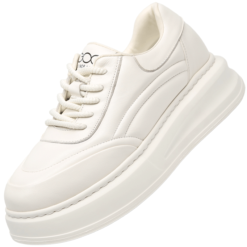 高哥增高鞋男8cm厚底面包鞋真皮秋冬新款休閑運動男鞋內增高小白鞋潮 白色8cm GD0834918-2XA 42