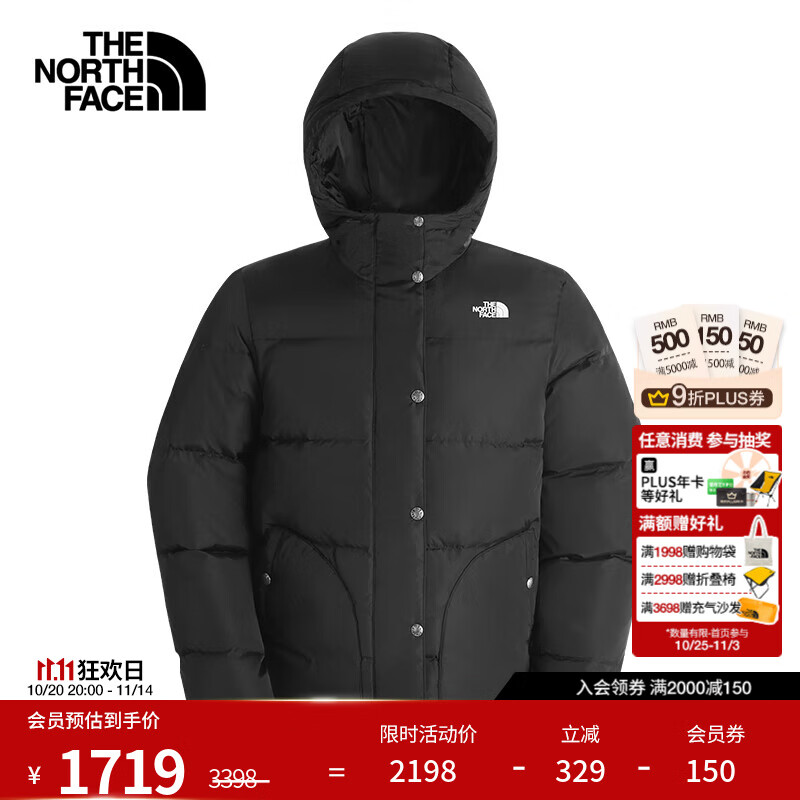 北面（The North Face）羽绒服女户外防泼溅550蓬鹅绒填充保暖连帽上新|8DMM JK3/黑色 L /165